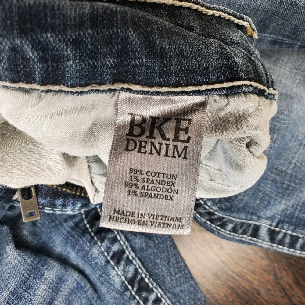 BKE Jake Jeans Mens 36L Straight Leg Denim Classic Casual Buckle Whiskered Faded